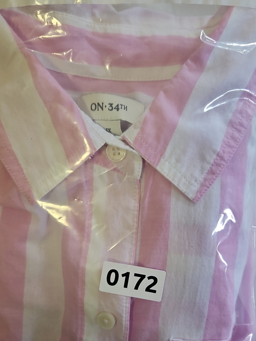 ​ON-34th Pink White Striped Button Down Shirt 1X Cotton Long Sleeve Pocket - Picture 6 of 6